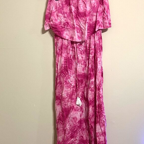 Japna Ruffle Strapless Pink Tie Dye Dress Pink Size S - Picture 4 of 4